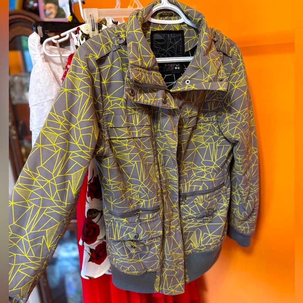 Firefly Geometric Gray and Yellow Ski Jacket